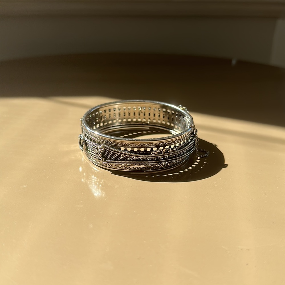 Antique sterling silver repousse cuff bracelet